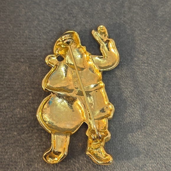 Vintage Gold Tone Merry Christmas Holiday Santa Claus Enamel Brooch Pin - Picture 8 of 10